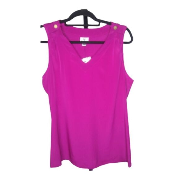 Worthington NWT Sleeveless V-neck Shoulder Tab MAGENTA Top Size XL - Picture 2 of 7